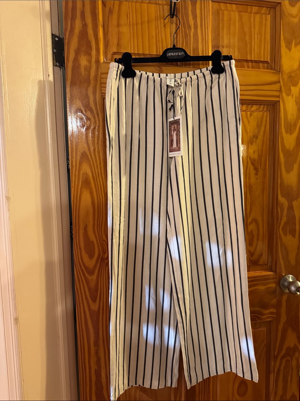 Sincerely Jules White Pants with Black Vertical Stripes